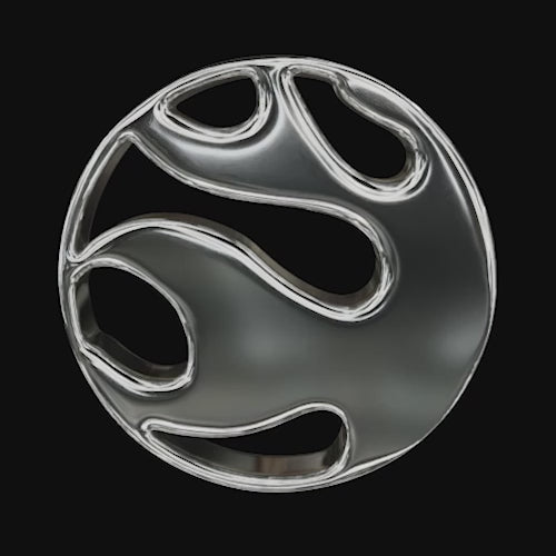 a chrome pigment logo rotating in a loop